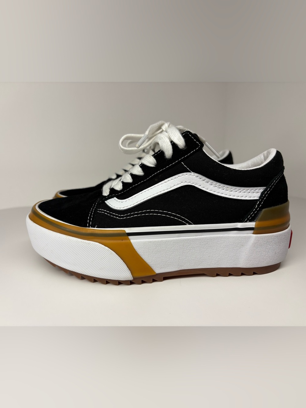 Classic Black and White Platform Canvas Sneaker with Mustard Accent